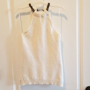 Michael Kors S Sleeveless Sweater w/beaded collar